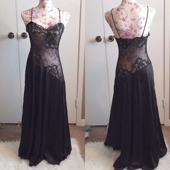Vintage Other - Vintage 1980s' Black lace and satin maxi slip